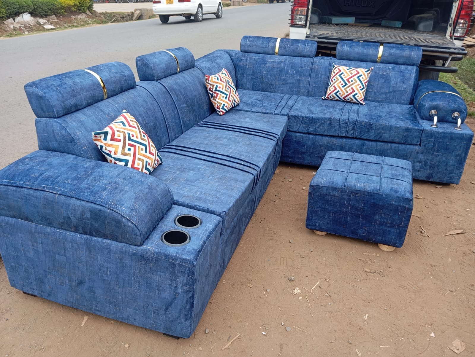 L Shaped Blue Corner sofa