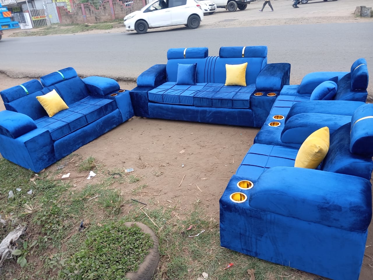 L Shaped Blue Corner Sofa